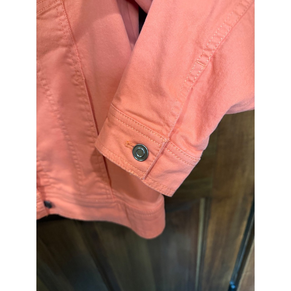 Appleseeds Petites Coral Papaya Denim Trucker Jacket Stretch Cotton PM - Picture 4 of 7